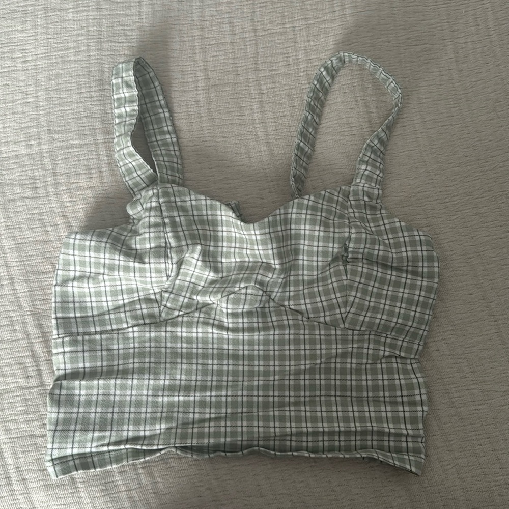 Hollister advanced stretch green plaid top